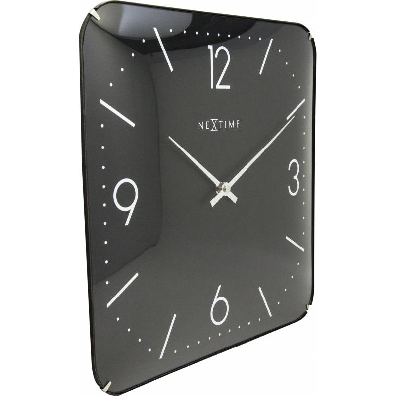 NeXtime 35cm Dome Glass Basic Square Dome Wall Clock Black Fashion