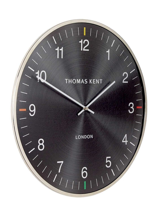 Thomas Kent 40cm Oyster Jet Metal And Glass Dome Lens Round Wall Clock