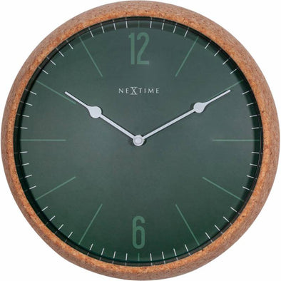 NeXtime 30cm Cork High Case Glass Round Wall Clock - Green