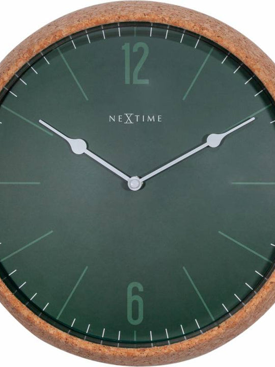 NeXtime 30cm Cork High Case Glass Round Wall Clock - Green