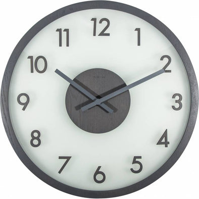 NeXtime 50cm Frosted Wood Glass & Wood Round Wall Clock - Grey