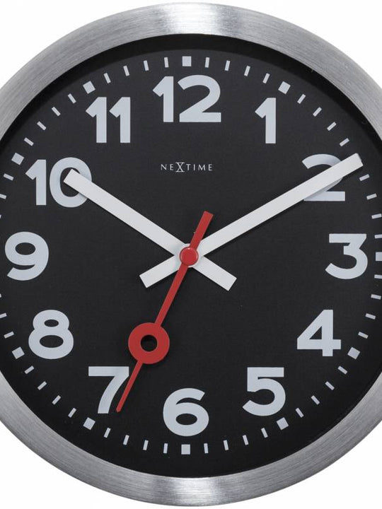 NeXtime 35cm Station Aluminium Round Wall Clock - Black