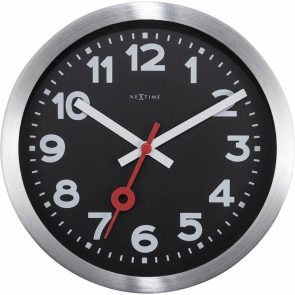 NeXtime 35cm Station Aluminium Round Wall Clock - Black