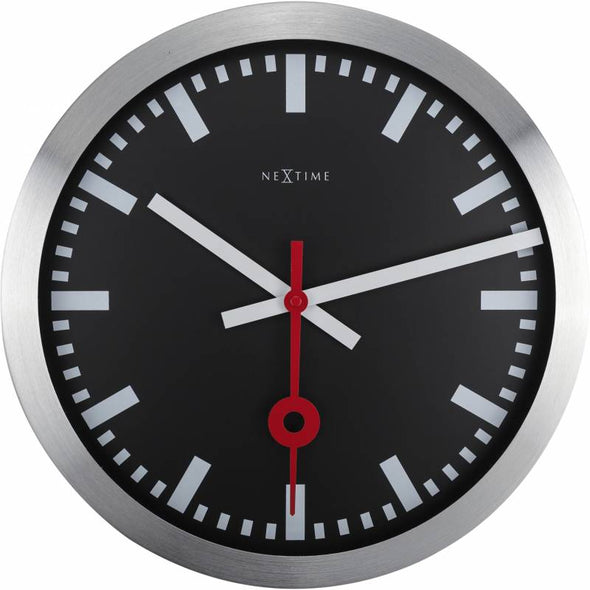 NeXtime 35cm Station Aluminium Round Wall Clock - Black 3999STZW