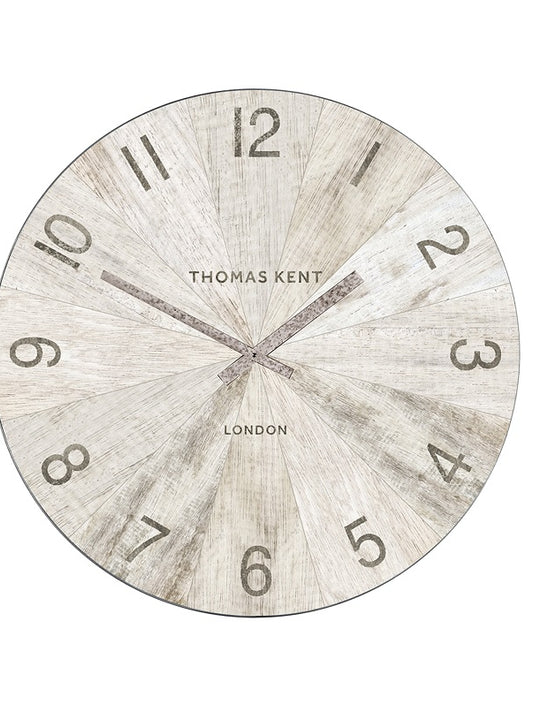 Thomas Kent 76cm Wharf Pickled Oak Open Face Round Wall Clock - White
