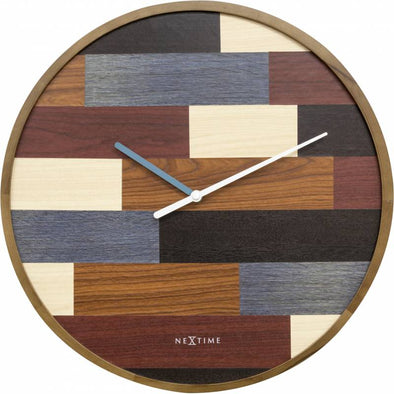 NeXtime 45cm Patch Wood Round Wall Clock - Various Colours