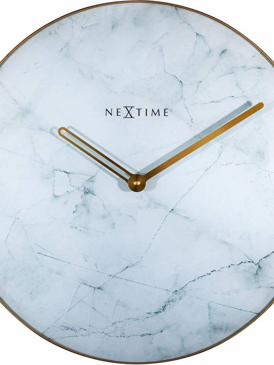 NeXtime 40cm Marble Glass & Metal Round Wall Clock - White