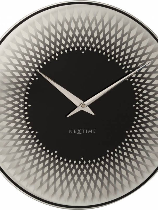 NeXtime 43cm Sahara Glass Round Wall Clock - Silver & Black