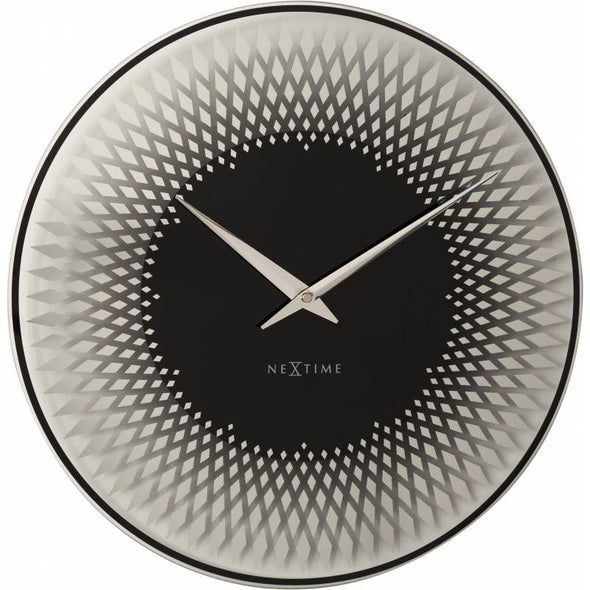 NeXtime 43cm Sahara Glass Round Wall Clock - Silver & Black