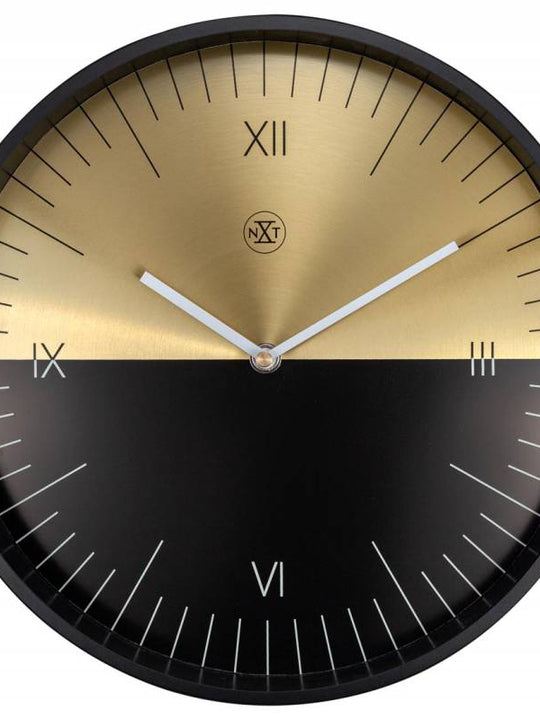 NeXtime 30cm Half Metal Round Wall Clock - Black & Gold