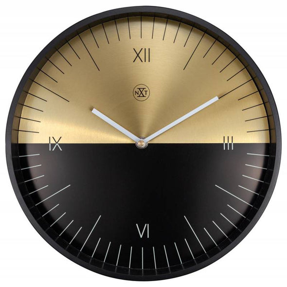 NeXtime 30cm Half Metal Round Wall Clock - Black & Gold