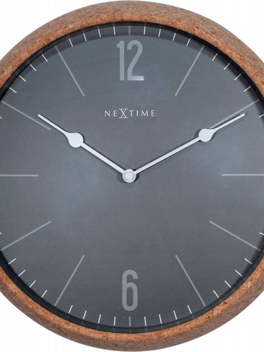NeXtime 30cm Cork High Case Glass Round Wall Clock - Grey