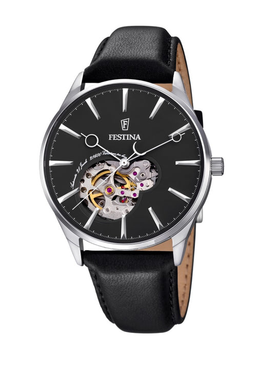 Festina Automatic Analogue Men's Wrist Watch with Leather Strap - Black