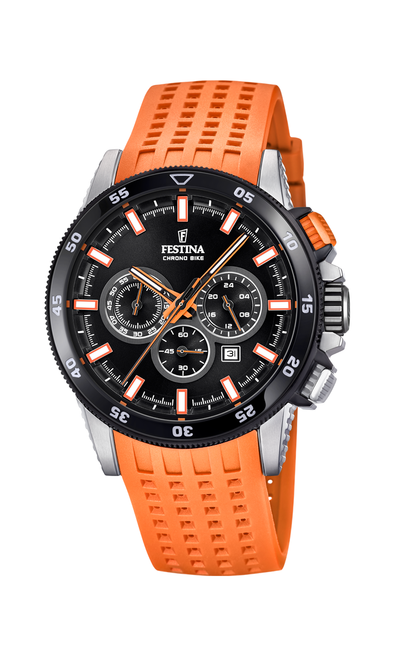 Festina Chrono Bike Analogue Men's Wrist Watch with Rubber Strap - Orange