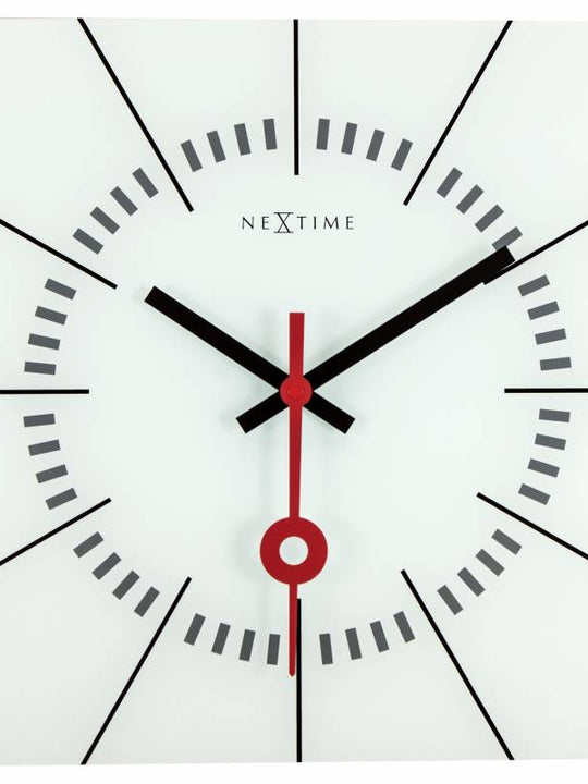 NeXtime 35cm Stazione Glass Square Shaped Wall Clock - White