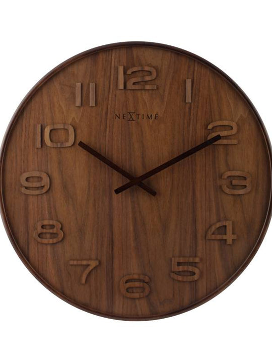 NeXtime 53cm Wood Wood Big Round Wood Wall Clock - Brown