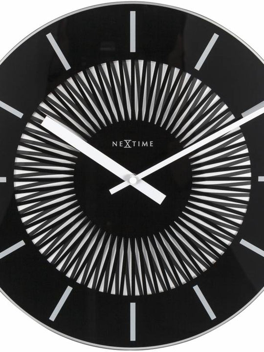 NeXtime 35cm Radial Motion Clock Glass Round Wall Clock - Black