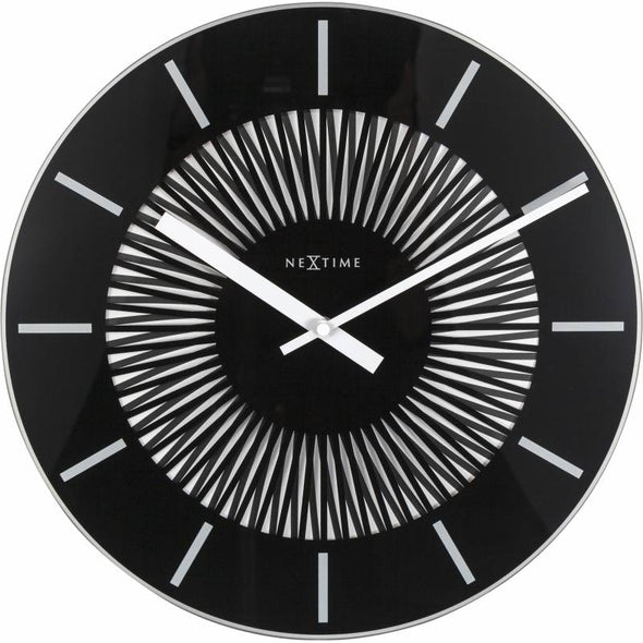 NeXtime 35cm Radial Motion Clock Glass Round Wall Clock - Black