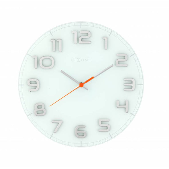 NeXtime 30cm Classy Round Glass Round Shaped Wall Clock - White