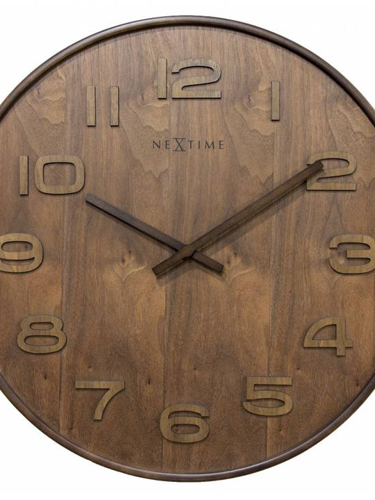 NeXtime 35cm Wood Wood Medium Round Wood Wall Clock - Brown