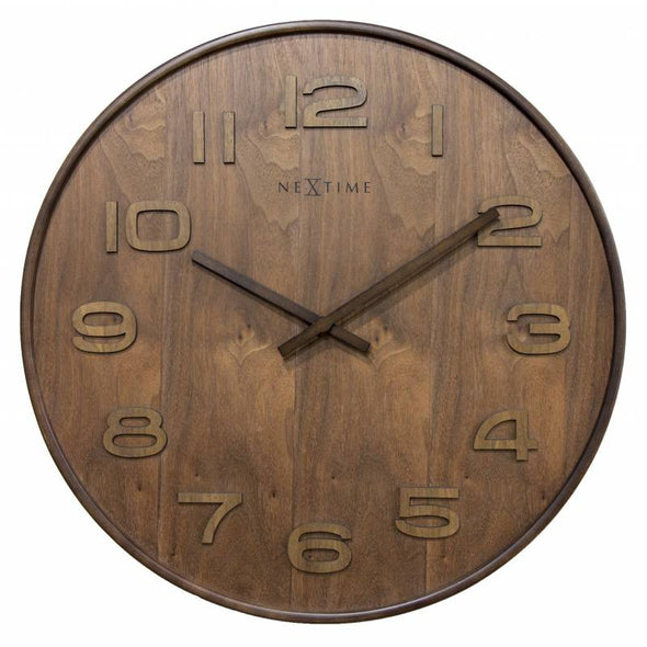 NeXtime 35cm Wood Wood Medium Round Wood Wall Clock - Brown