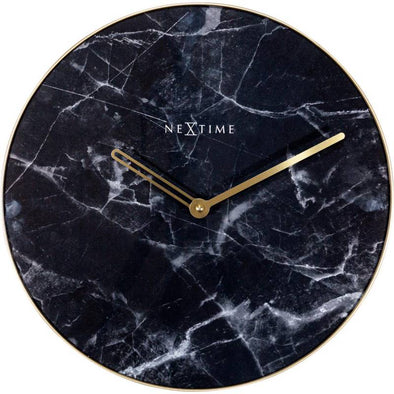 NeXtime 40cm Marble Glass & Metal Round Wall Clock - Black