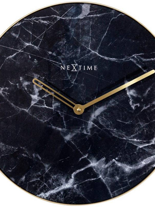 NeXtime 40cm Marble Glass & Metal Round Wall Clock - Black