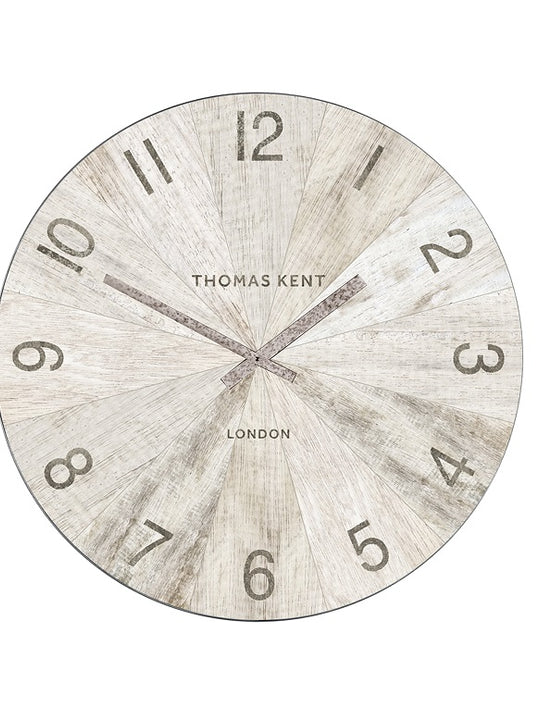 Thomas Kent 56cm Wharf Pickled Oak Open Face Round Wall Clock - White