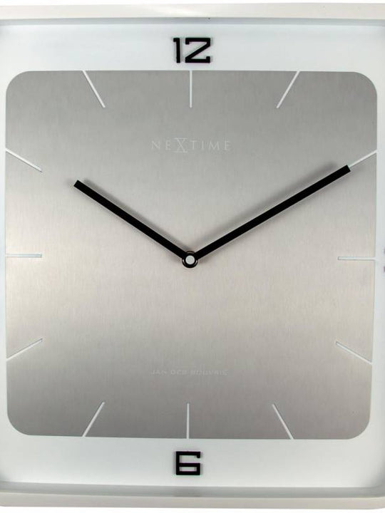 NeXtime 40cm Square Wall Wood Piano Finish Square Wall Clock - White