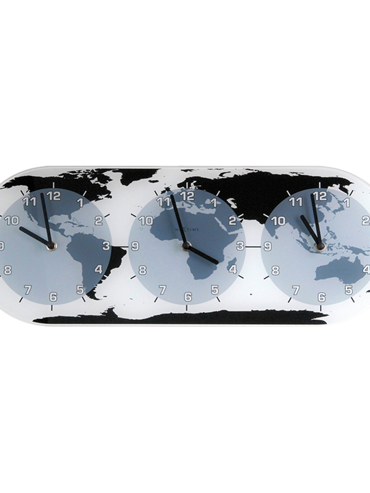 NeXtime 50cm Mondial Rectangular World time clock Glass Wall Clock - White