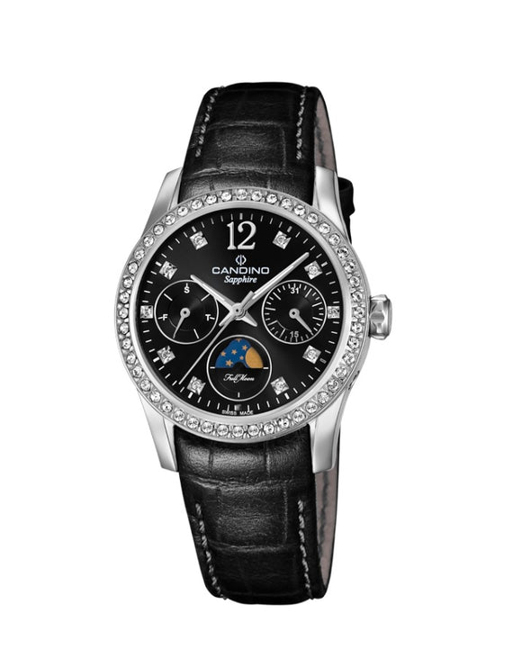 Candino Sapphire Swiss Made Ladies Leather Watch Black - Lady Casual