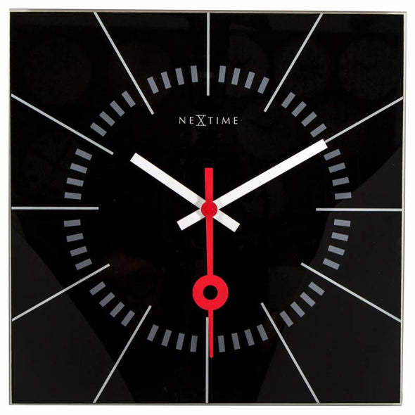 NeXtime 35cm Stazione Glass Square Shaped Wall Clock - Black