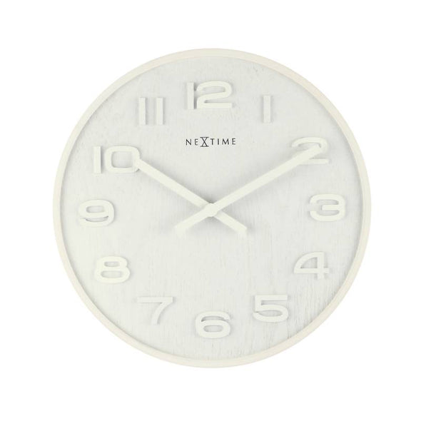 NeXtime 53cm Wood Wood Big Round Wood Wall Clock - White