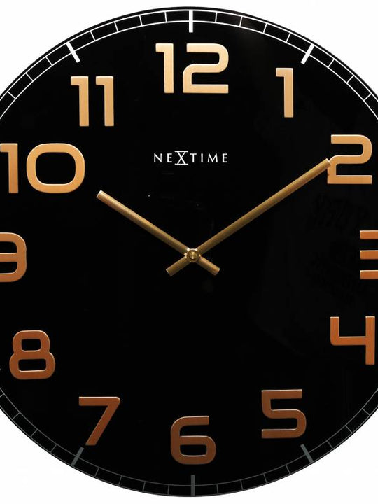 NeXtime 50cm Classy Large Glass Round Wall Clock - Black & Copper