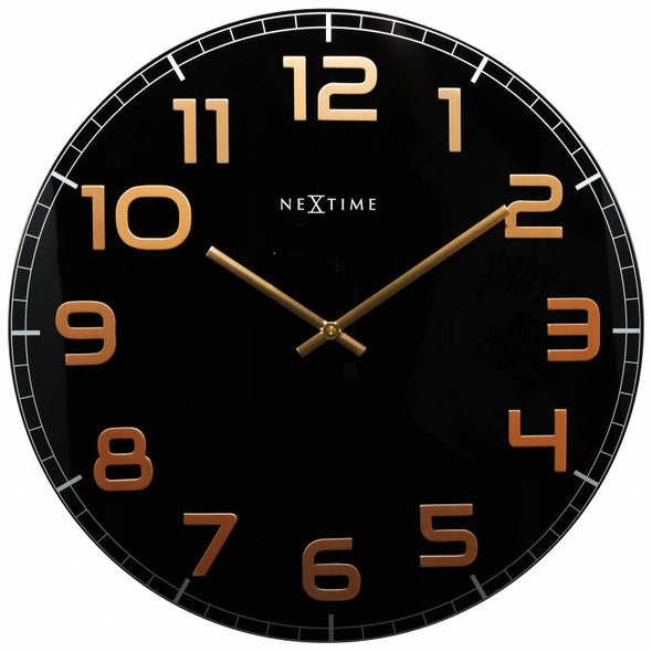 NeXtime 50cm Classy Large Glass Round Wall Clock - Black & Copper