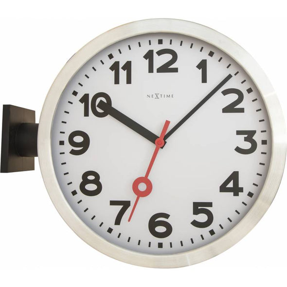 NeXtime 36cm Station Double Aluminium & Glass Round Wall Clock - White