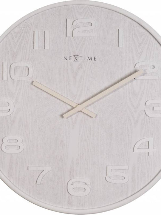 NeXtime 35cm Wood Wood Big Round Wood Wall Clock - White