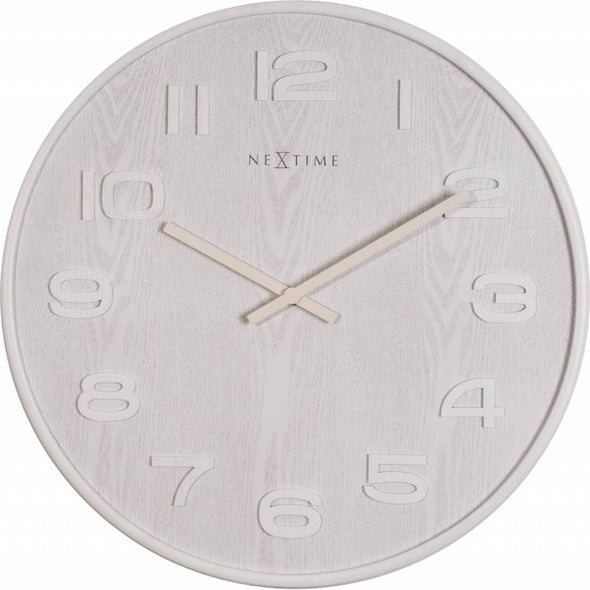 NeXtime 35cm Wood Wood Big Round Wood Wall Clock - White