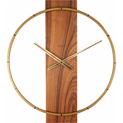 NeXtime 58.2cm Carl Wood & Steel Round Wall Clock - Brown