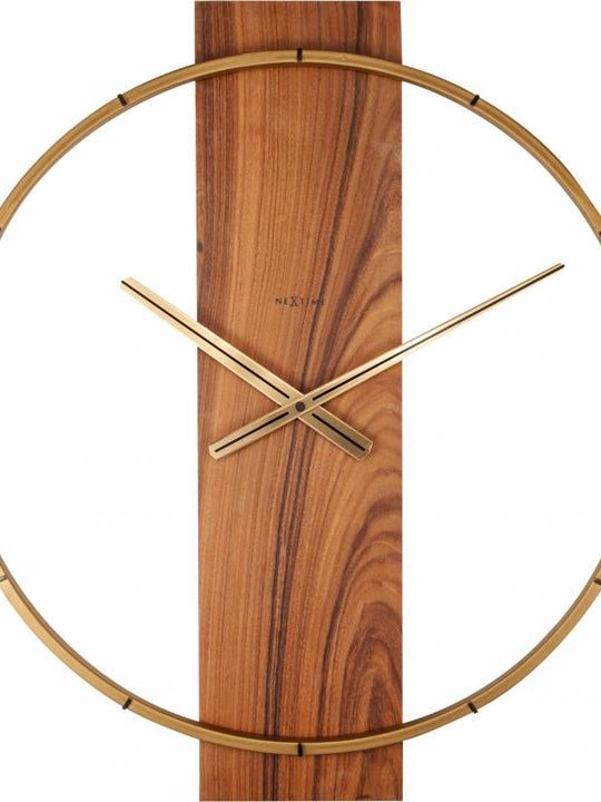 NeXtime 58.2cm Carl Wood & Steel Round Wall Clock - Brown