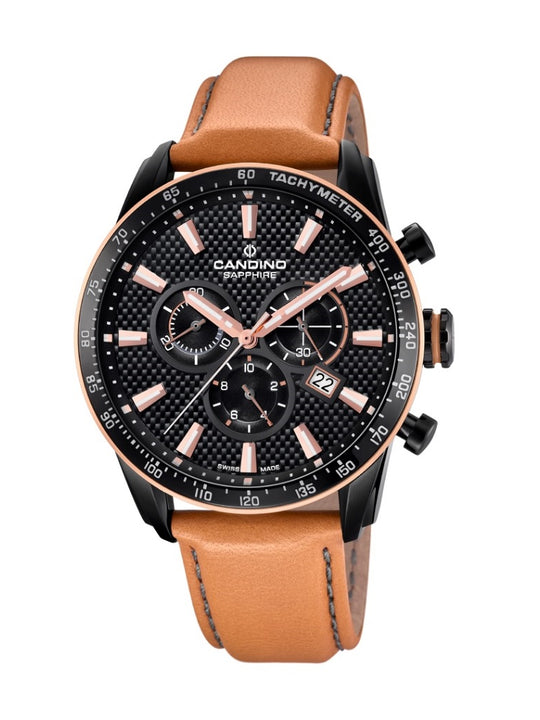 Candino Sapphire Swiss Made Mens Leather Watch - Gents Sport Chrono