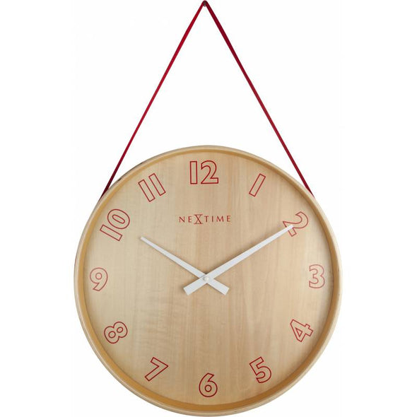 NeXtime 26cm Loop Small Wood & Fabric Round Wall Clock - Red