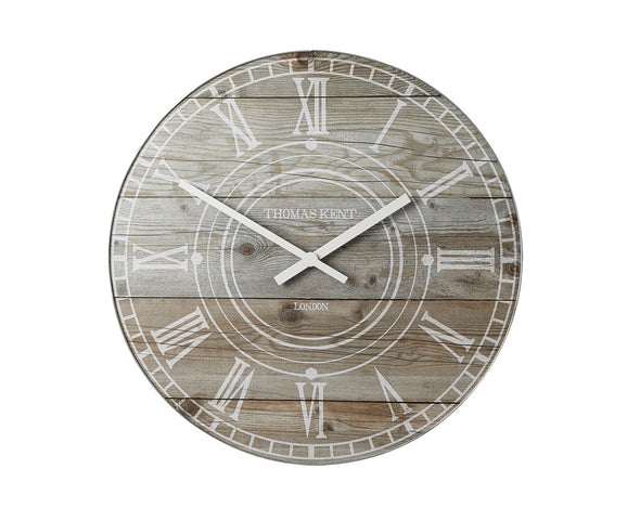 Thomas Kent 114cm Wharf Driftwood Mantel Round Wall Clock - Light Brown