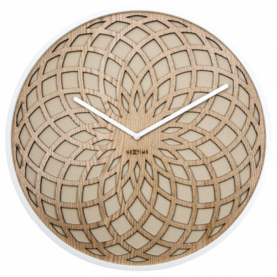 NeXtime 50cm Sun Big Wood & Fabric Round Wall Clock - Beige