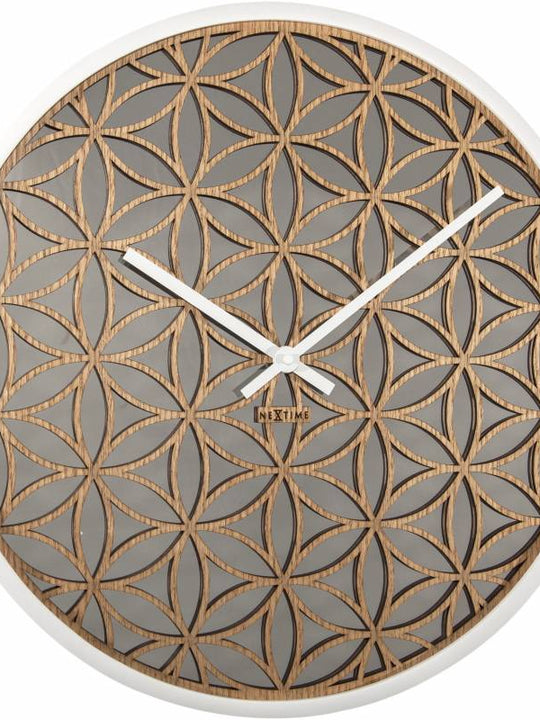 NeXtime 50cm Bella Mirror Wood & Mirror Round Wall Clock - White