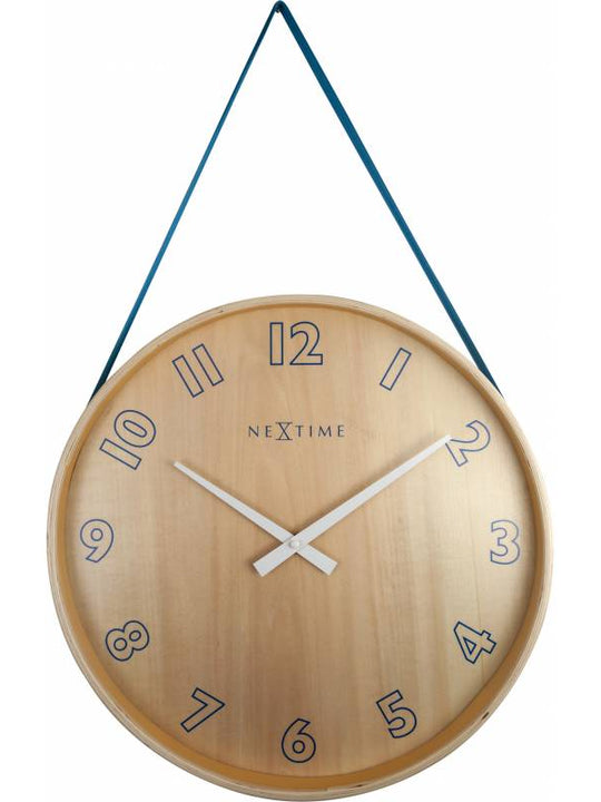NeXtime 40cm Loop Big Wood & Fabric Round Wall Clock - Blue