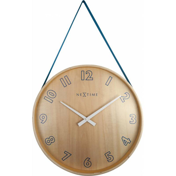 NeXtime 40cm Loop Big Wood & Fabric Round Wall Clock - Blue