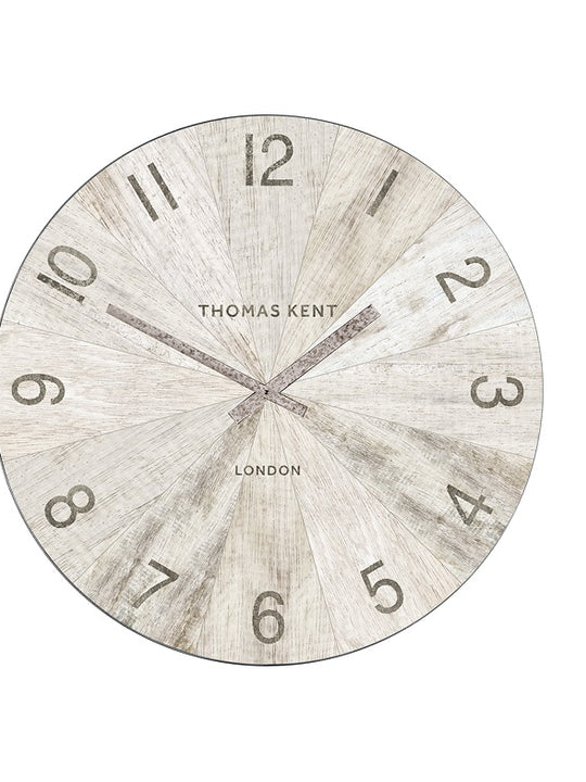 Thomas Kent 38cm Wharf Pickled Oak Open Face Round Wall Clock - White