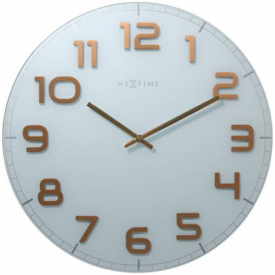 NeXtime 50cm Classy Large Glass Round Wall Clock - White & Copper