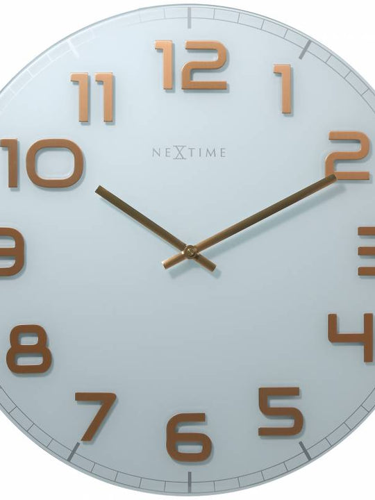 NeXtime 50cm Classy Large Glass Round Wall Clock - White & Copper